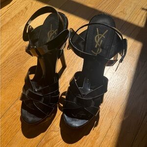 Saint Laurent Women's Tribute Platform Sandals in Smooth Leather. Worn Once. 38
